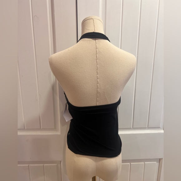 American Eagle Black Ribbed Halter Cropped Size Small NWT Stretchy - Picture 4 of 5